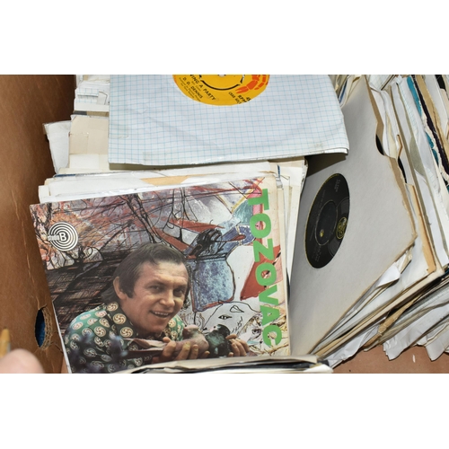 384 - TWO BOXES OF SINGLE 45RPM VINYL RECORDS, approximately three hundred single records, artists include... 