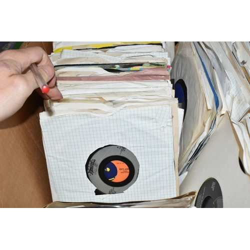 384 - TWO BOXES OF SINGLE 45RPM VINYL RECORDS, approximately three hundred single records, artists include... 