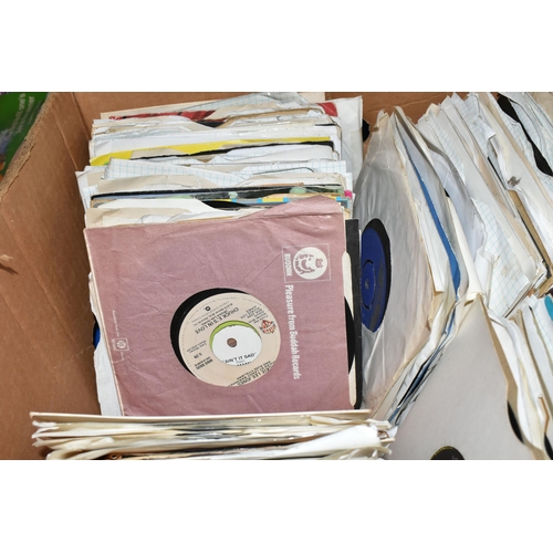 384 - TWO BOXES OF SINGLE 45RPM VINYL RECORDS, approximately three hundred single records, artists include... 