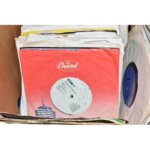 384 - TWO BOXES OF SINGLE 45RPM VINYL RECORDS, approximately three hundred single records, artists include... 