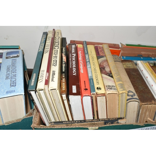 385 - SIX BOXES OF BOOKS, comprising approximately one hundred and fifty books, subjects include cookery, ... 