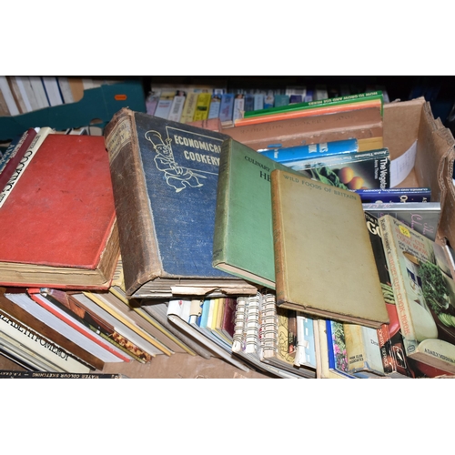 385 - SIX BOXES OF BOOKS, comprising approximately one hundred and fifty books, subjects include cookery, ... 