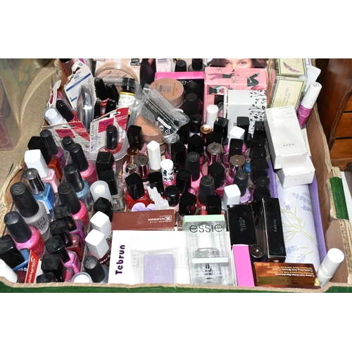 387 - A BOX OF COSMETICS, to include a collection of nail varnish, brands to include Sally Hansen, Barry M... 