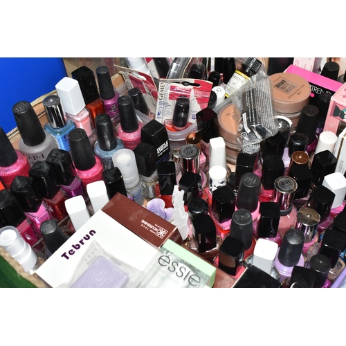 387 - A BOX OF COSMETICS, to include a collection of nail varnish, brands to include Sally Hansen, Barry M... 