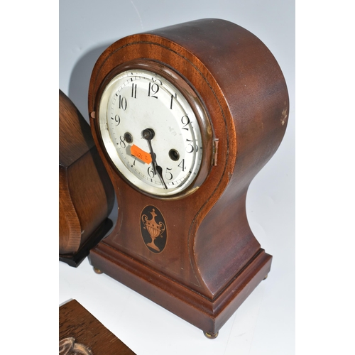 388 - A GROUP OF CLOCKS AND TREEN, comprising two wooden cased mantel clocks, a seven drawer spice rack, h... 