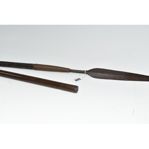 389 - A SPEAR, described by the vendor as nineteenth century KwaZulu, with elongated leaf shaped metal bla... 