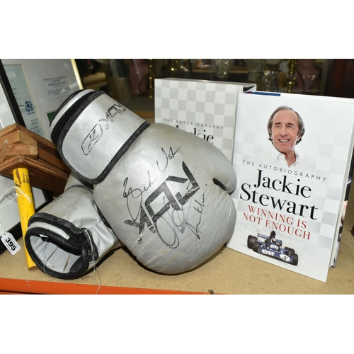 395 - A GROUP OF SPORTING ITEMS, SOME SIGNED, to include a signed Leicester Tigers rugby shirt, a signed E... 