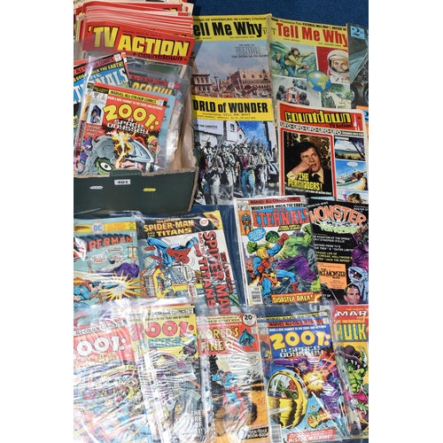 401 - A BOX OF MARVEL AND DC COMICS AND MAGAZINES, includes Super Spider-Man, Superman, Superboy World's F... 