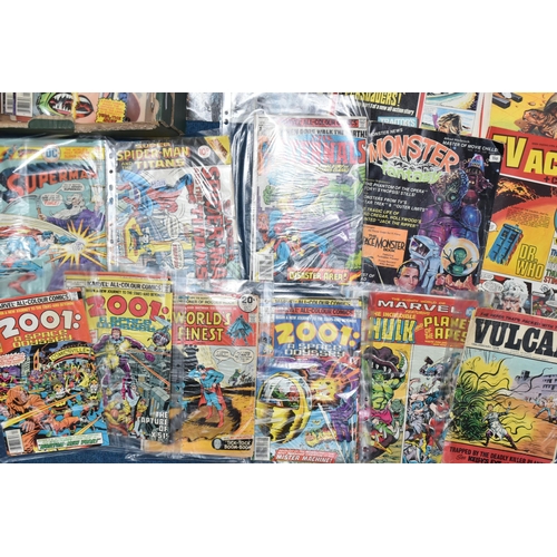 401 - A BOX OF MARVEL AND DC COMICS AND MAGAZINES, includes Super Spider-Man, Superman, Superboy World's F... 