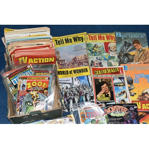 401 - A BOX OF MARVEL AND DC COMICS AND MAGAZINES, includes Super Spider-Man, Superman, Superboy World's F... 