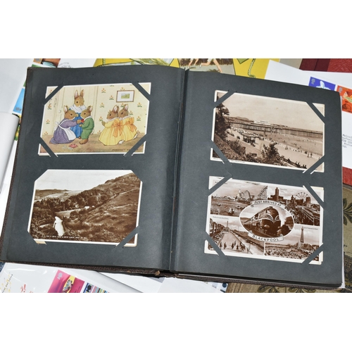 414 - A BOX OF POSTCARDS AND FIRST DAY COVERS, to include approximately four hundred and sixty postcards, ... 