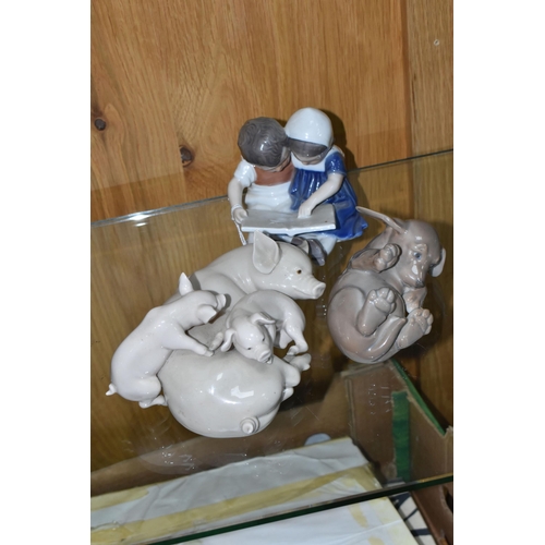 420 - A LLADRO 'PLAYFUL PIGLETS' FIGURE GROUP AND TWO ROYAL COPENHAGEN FIGURES, comprising a Royal Copenha... 