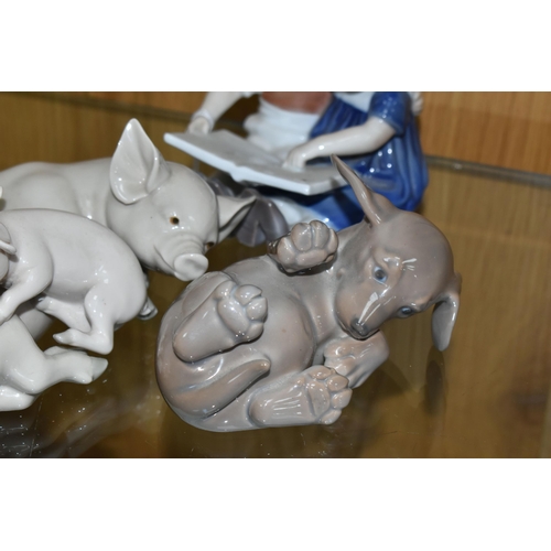 420 - A LLADRO 'PLAYFUL PIGLETS' FIGURE GROUP AND TWO ROYAL COPENHAGEN FIGURES, comprising a Royal Copenha... 