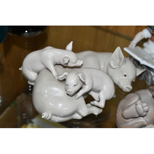 420 - A LLADRO 'PLAYFUL PIGLETS' FIGURE GROUP AND TWO ROYAL COPENHAGEN FIGURES, comprising a Royal Copenha... 