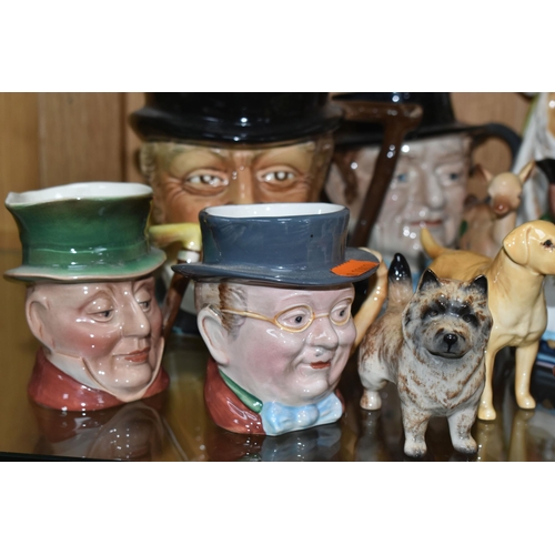 422 - A GROUP OF CERAMIC FIGURES AND CHARACTER JUGS, ETC, to include Royal Doulton figurines 'A Victorian ... 