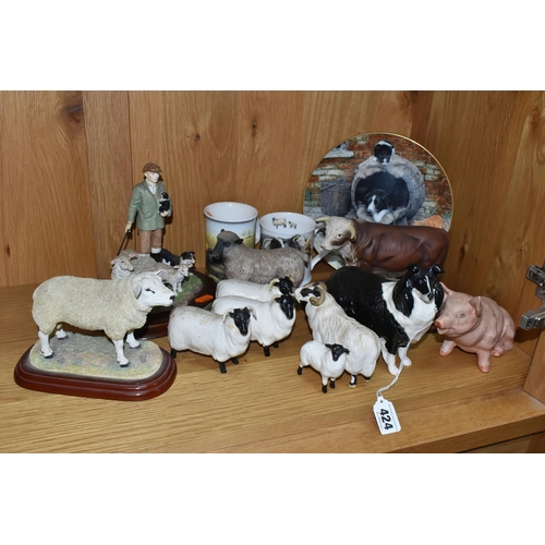 424 - A GROUP OF CERAMICS WITH A FARMING THEME, to include three x Beswick Black Faced Sheep no 1765, a Be... 