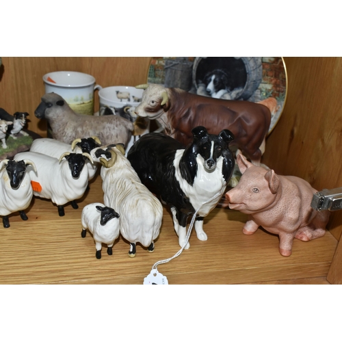 424 - A GROUP OF CERAMICS WITH A FARMING THEME, to include three x Beswick Black Faced Sheep no 1765, a Be... 