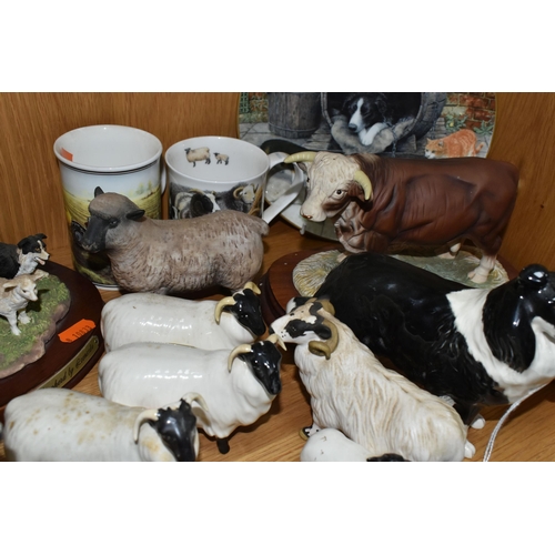 424 - A GROUP OF CERAMICS WITH A FARMING THEME, to include three x Beswick Black Faced Sheep no 1765, a Be... 