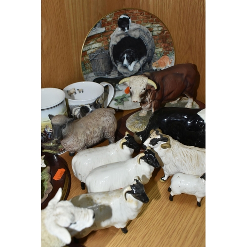 424 - A GROUP OF CERAMICS WITH A FARMING THEME, to include three x Beswick Black Faced Sheep no 1765, a Be... 