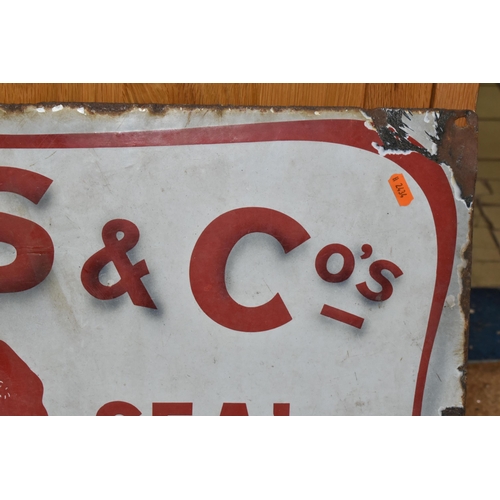 425 - A WALL MOUNTED ENAMEL ADVERTISING SIGN, 'Bass & Co's Red Seal Per 3/- Dozen Large Bottle Bass Ale', ... 