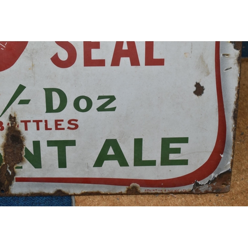 425 - A WALL MOUNTED ENAMEL ADVERTISING SIGN, 'Bass & Co's Red Seal Per 3/- Dozen Large Bottle Bass Ale', ... 