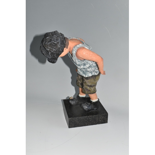 479 - A LIMITED EDITION KEITH PROCTOR 'BZZZ' SCULPTURE, 16/150, height 32cm, figure of a young boy looking... 