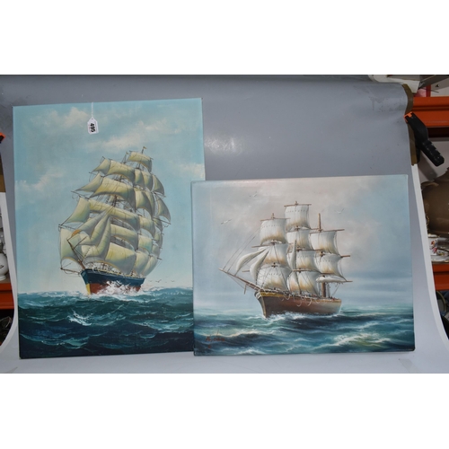 495 - TWO LATE 20TH CENTURY MARITIME OILS ON CANVAS, the first signed Hydan bottom right, approximate size... 