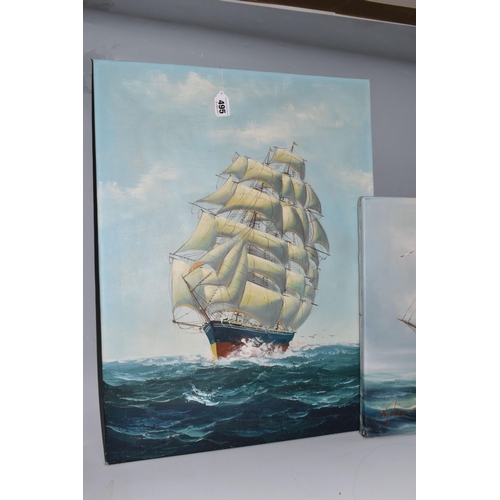 495 - TWO LATE 20TH CENTURY MARITIME OILS ON CANVAS, the first signed Hydan bottom right, approximate size... 