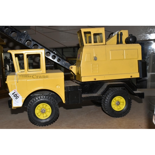 501 - TWO MIGHTY TONKA TOYS, Canadian made truck mounted Grab Crane and XMB-970 Turbo Diesel articulated L... 