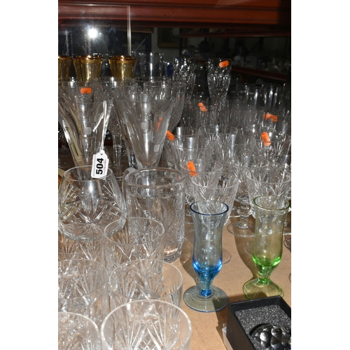 504 - A GROUP OF CRYSTAL AND OTHER GLASSWARES to include two sets of whisky tumblers in for single and dou... 