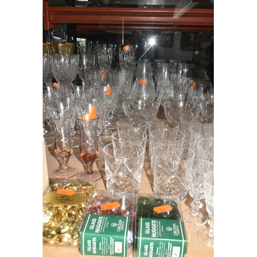 504 - A GROUP OF CRYSTAL AND OTHER GLASSWARES to include two sets of whisky tumblers in for single and dou... 