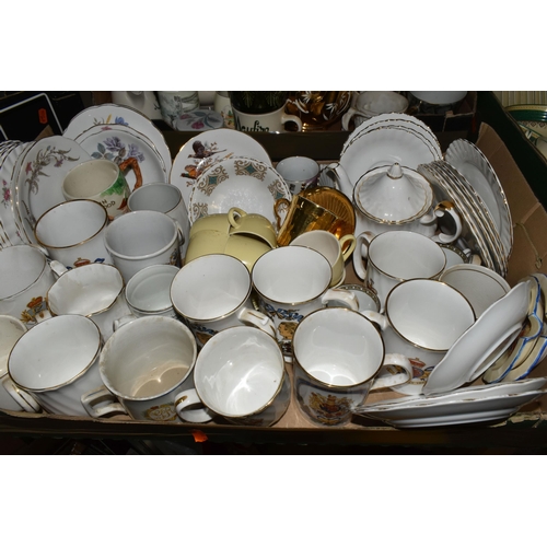 505 - FIVE BOXES OF MIXED CERAMIC KITCHENWARE to include a box of Booths Ribstone Ware comprising three tu... 