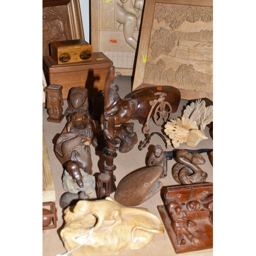 519 - A COLLECTION OF TREEN, comprising six carved wood wall plaques carved signature to the back 'SamL' (... 