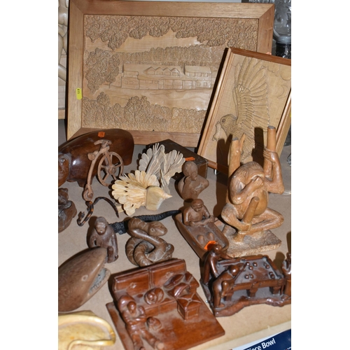 519 - A COLLECTION OF TREEN, comprising six carved wood wall plaques carved signature to the back 'SamL' (... 