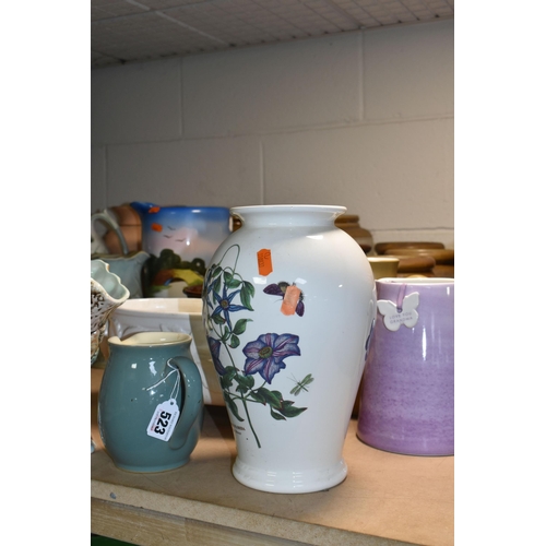 523 - A GROUP OF VASES, PLANTERS AND CERAMICS, comprising a Portmeirion 'The Botanic Garden' pattern vase,... 