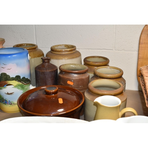 523 - A GROUP OF VASES, PLANTERS AND CERAMICS, comprising a Portmeirion 'The Botanic Garden' pattern vase,... 