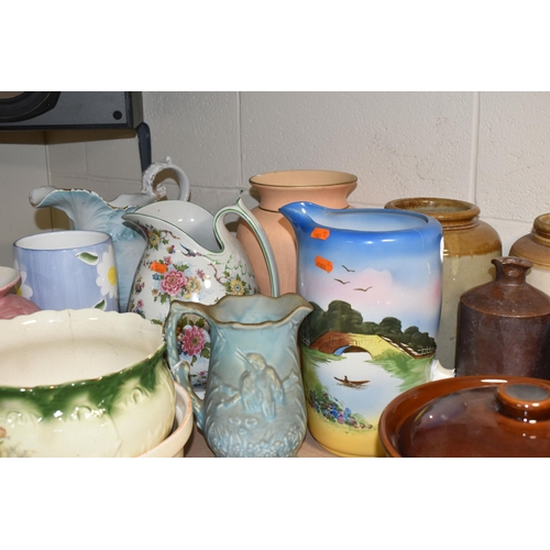 523 - A GROUP OF VASES, PLANTERS AND CERAMICS, comprising a Portmeirion 'The Botanic Garden' pattern vase,... 