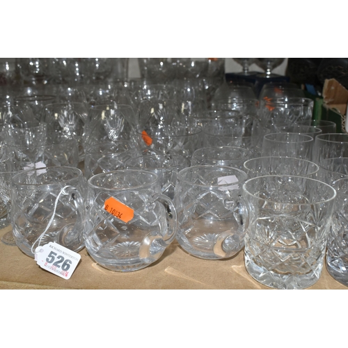 526 - A QUANTITY OF GOLFING RELATED GLASSWARE, comprising whisky tumblers, wine glasses, punch cups, desse... 