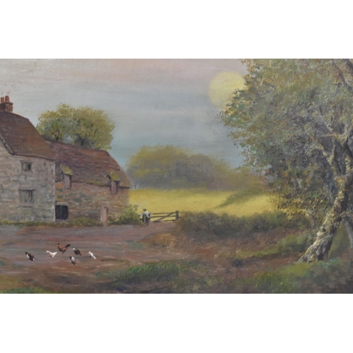 534 - ERNEST ALBERT WATERLOW (1850-1919) A LANDSCAPE WITH FARM BUILDINGS, chickens and a female figure are... 