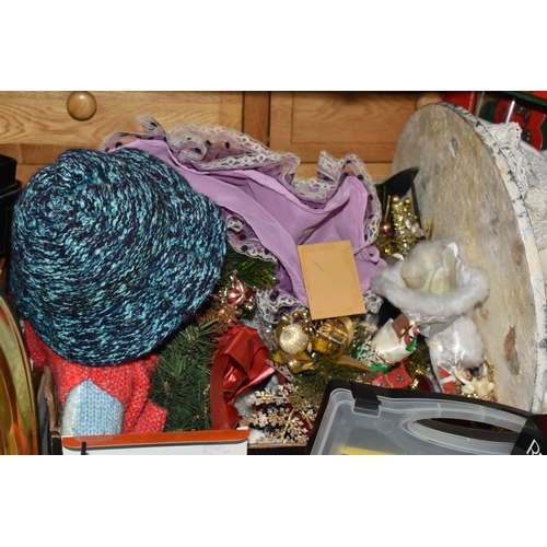 538 - SIX BOXES AND LOOSE BOOKS AND SUNDRIES, to include a table top Christmas tree, a box of Christmas li... 