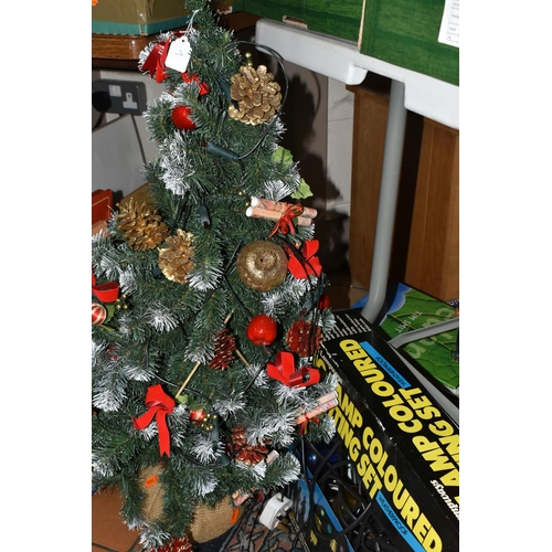 538 - SIX BOXES AND LOOSE BOOKS AND SUNDRIES, to include a table top Christmas tree, a box of Christmas li... 