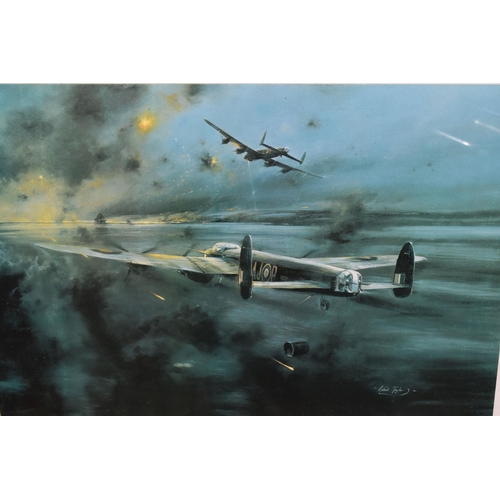 541 - ROBERT TAYLOR 'THE 'DAMBUSTERS', a print depicting the raid carried out by 617 Squadron, signed by A... 