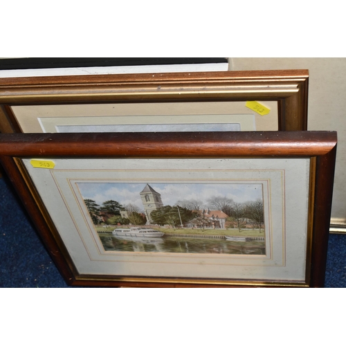 543 - A QUANTITY OF PICTURES AND PRINTS ETC, to include a modern watercolour of a Yacht by Bill Waldron, a... 