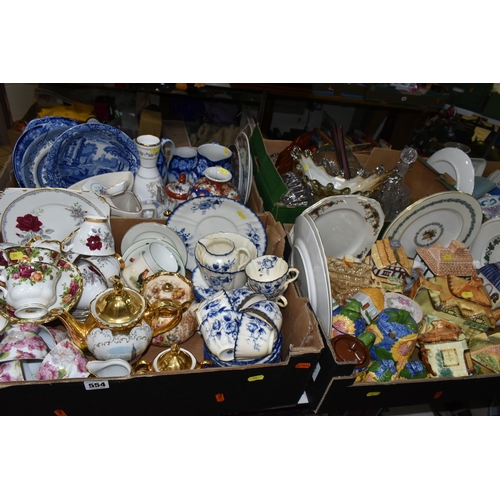 554 - FOUR BOXES OF MIXED CERAMICS AND GLASSWARE, to include Royal Stafford 'Roses to Remember' tea set no... 