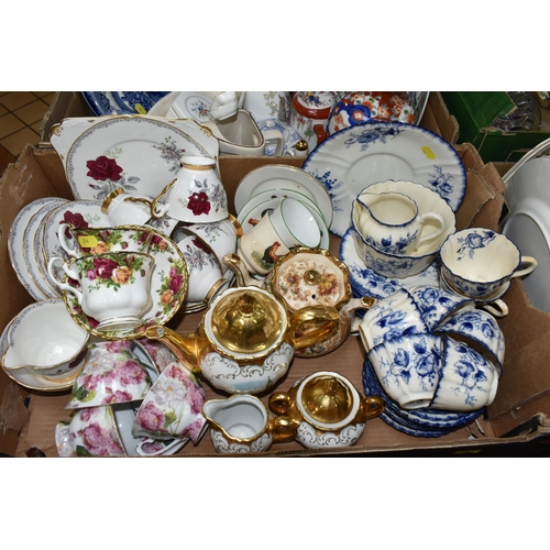 554 - FOUR BOXES OF MIXED CERAMICS AND GLASSWARE, to include Royal Stafford 'Roses to Remember' tea set no... 