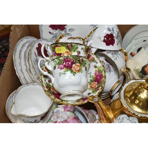 554 - FOUR BOXES OF MIXED CERAMICS AND GLASSWARE, to include Royal Stafford 'Roses to Remember' tea set no... 