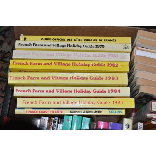 567 - FOUR BOXES OF BOOKS, GUIDES AND MAPS, to include approximately one hundred books in paperback and ha... 