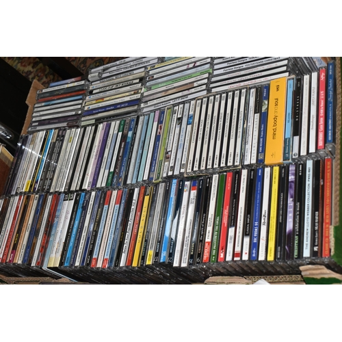 570 - SIX BOXES OF CDS, DVDS, CD-ROMS AND VHS TAPES, to include over two hundred CDs by artists to include... 