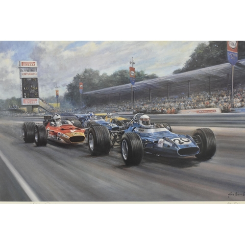 571 - ALAN FEARNLEY 'A CLOSE FINISH', A SIGNED LIMITED EDITION PRINT, depicting the 1969 Italian Grand Pri... 