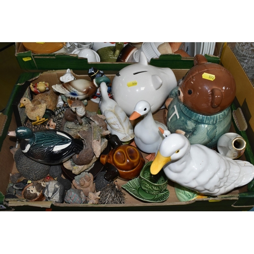 572 - THREE BOXES AND LOOSE CERAMIC ORNAMENTS AND KITCHENWARE to include seven JAJ Pyrex Chelsea oval shap... 